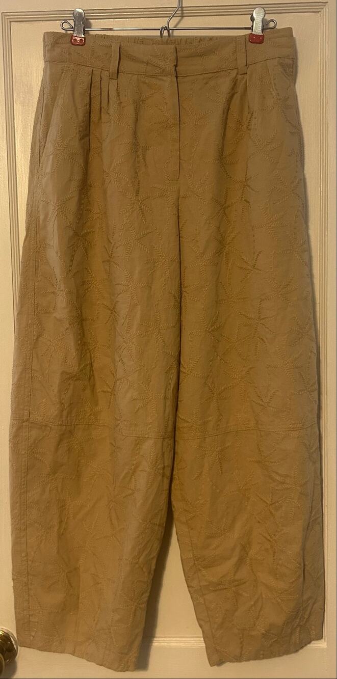 House Of Harlow 1960 Women's Barrel Leg Trouser Size Medium Tan Embroidered Boho